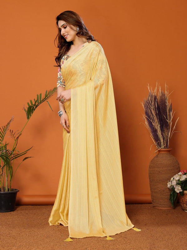 Beauteous Yellow Color Polyester Fabric Casual Saree