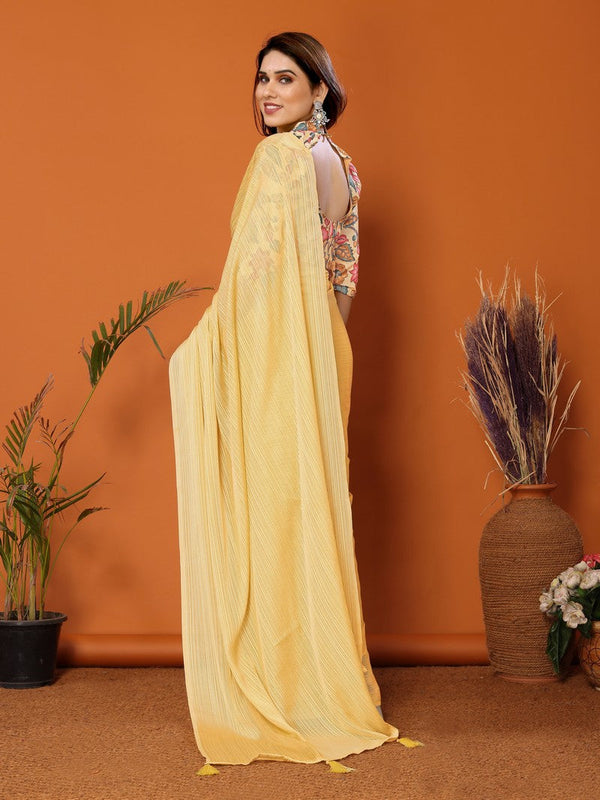 Beauteous Yellow Color Polyester Fabric Casual Saree