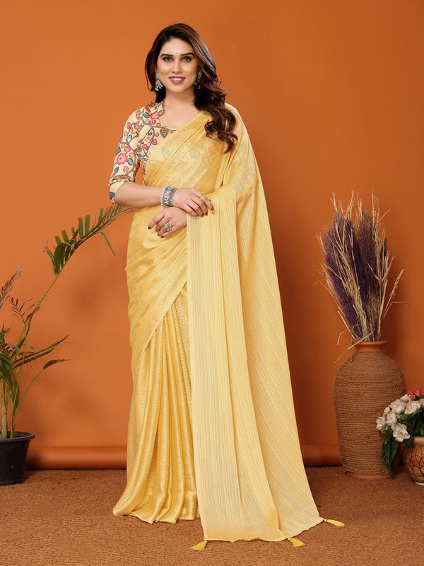 Beauteous Yellow Color Polyester Fabric Casual Saree