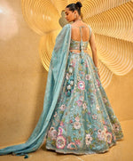 Lovely Aqua Color Organza Fabric Party Wear Lehenga