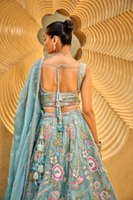 Lovely Aqua Color Organza Fabric Party Wear Lehenga