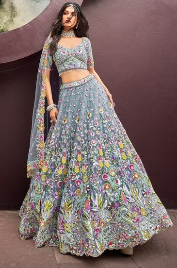 Lovely Aqua Color Net Fabric Party Wear Lehenga