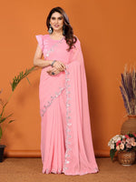 Beauteous Pink Color Georgette Fabric Designer Saree