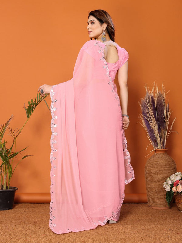 Beauteous Pink Color Georgette Fabric Designer Saree