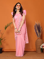 Beauteous Pink Color Georgette Fabric Designer Saree