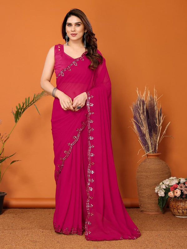 Beauteous Pink Color Georgette Fabric Designer Saree