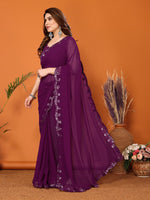 Beauteous Purple Color Georgette Fabric Designer Saree