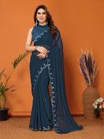 Beauteous Teal Color Georgette Fabric Designer Saree