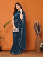 Beauteous Teal Color Georgette Fabric Designer Saree