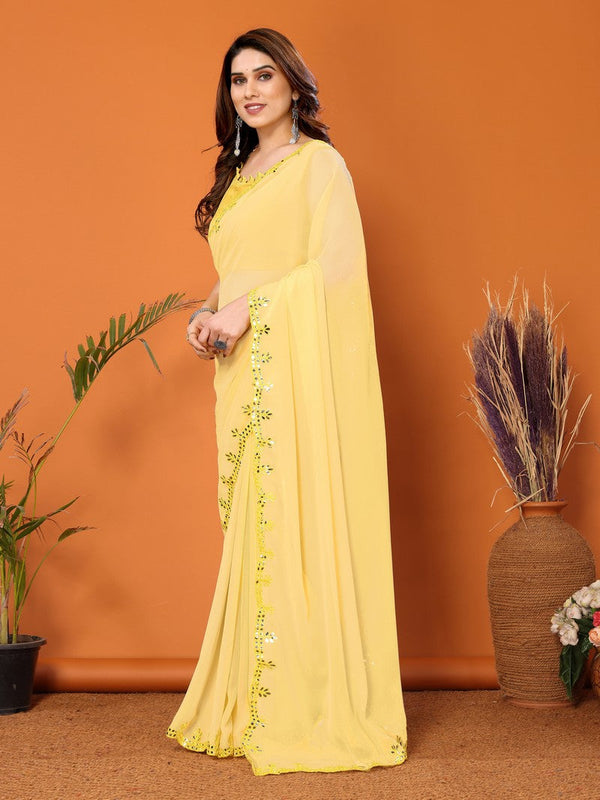 Beauteous Yellow Color Georgette Fabric Designer Saree