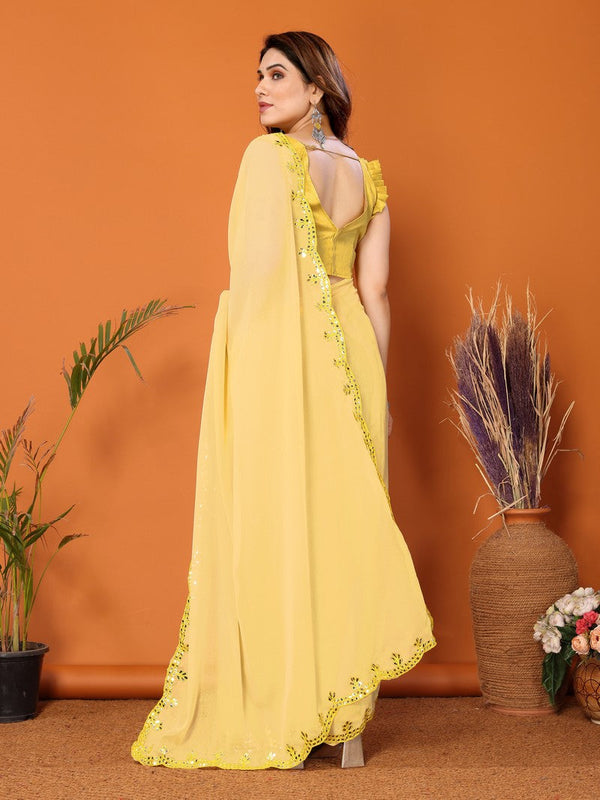 Beauteous Yellow Color Georgette Fabric Designer Saree