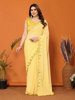 Beauteous Yellow Color Georgette Fabric Designer Saree