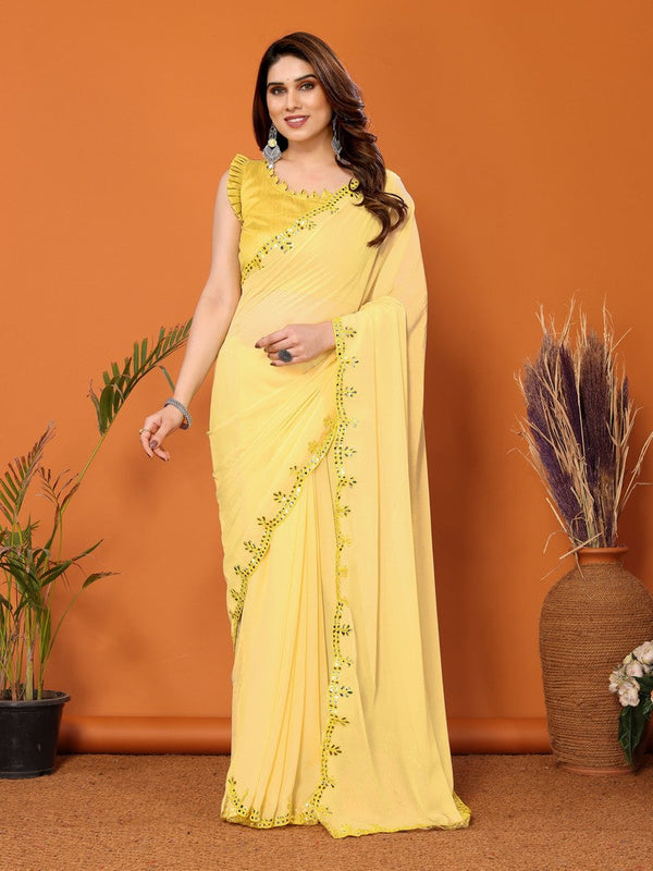 Beauteous Yellow Color Georgette Fabric Designer Saree