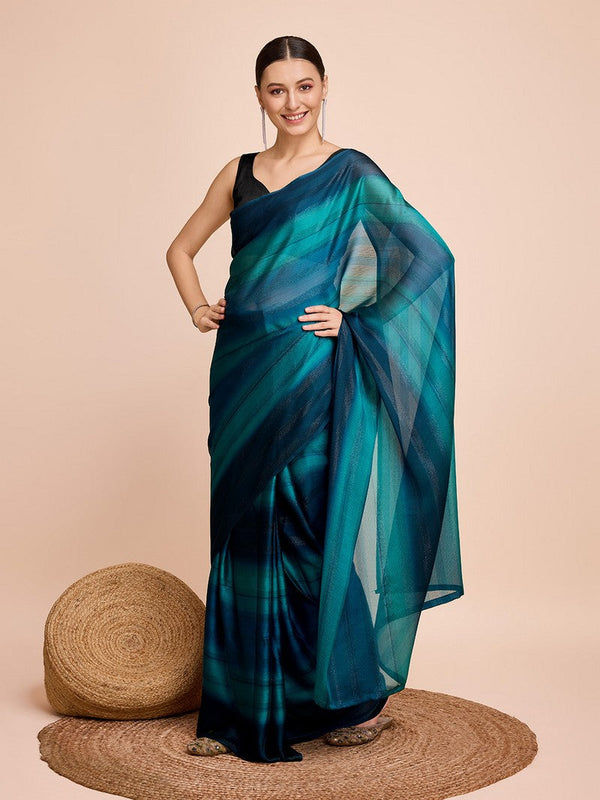 Beauteous Teal Color Chiffon Fabric Casual Saree