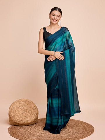 Beauteous Teal Color Chiffon Fabric Casual Saree