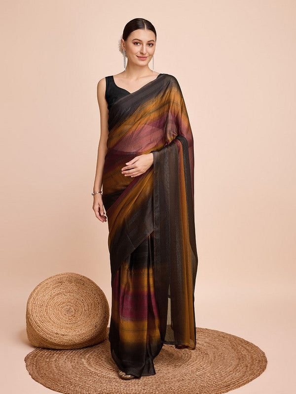 Beauteous Brown Color Chiffon Fabric Casual Saree