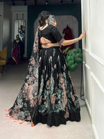 Lovely Black Color Silk Fabric Party Wear Lehenga