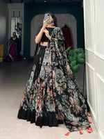 Lovely Black Color Silk Fabric Party Wear Lehenga