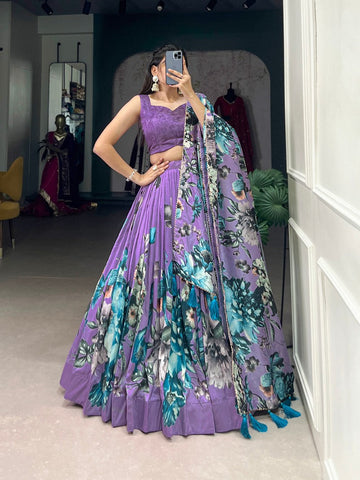 Lovely Purple Color Silk Fabric Party Wear Lehenga