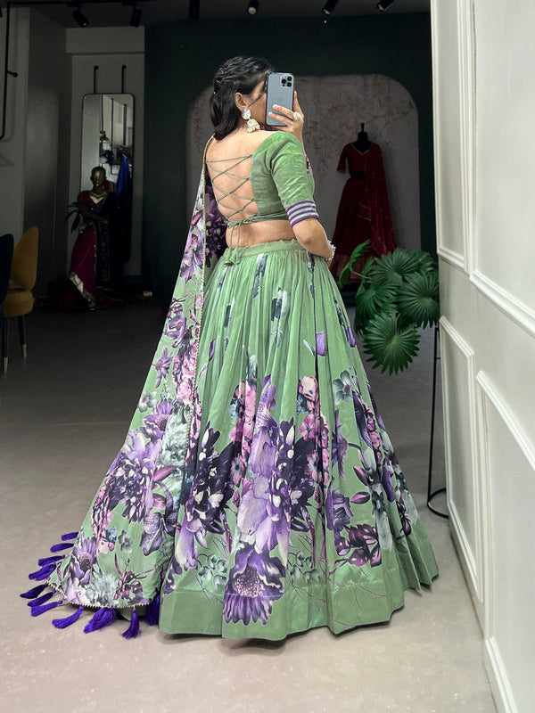 Lovely Green Color Silk Fabric Party Wear Lehenga