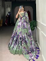 Lovely Green Color Silk Fabric Party Wear Lehenga