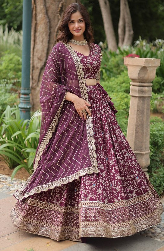 Superb Wine Color Viscose Fabric Party Wear Lehenga