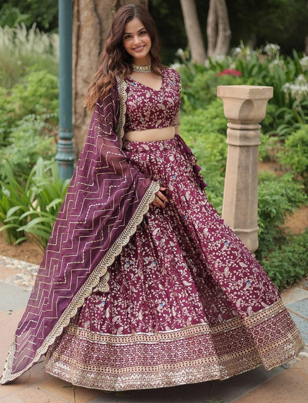 Superb Wine Color Viscose Fabric Party Wear Lehenga