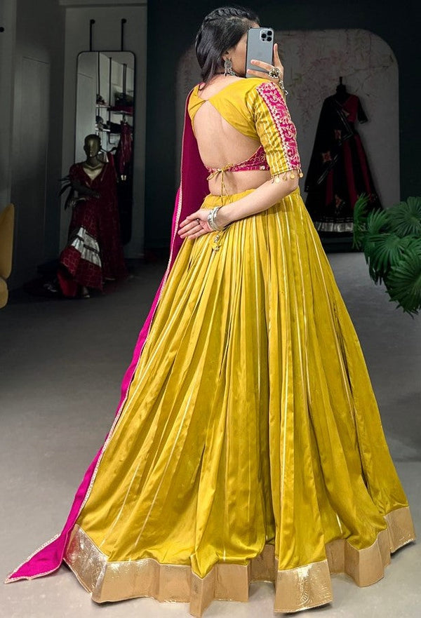 Lovely Mustard Color Chanderi Fabric Party Wear Lehenga