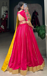 Lovely Pink Color Chanderi Fabric Party Wear Lehenga