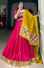 Lovely Pink Color Chanderi Fabric Party Wear Lehenga