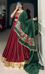 Lovely Maroon Color Chanderi Fabric Party Wear Lehenga