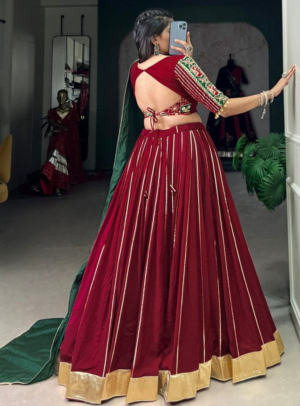 Lovely Maroon Color Chanderi Fabric Party Wear Lehenga