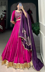 Lovely Pink Color Chanderi Fabric Party Wear Lehenga