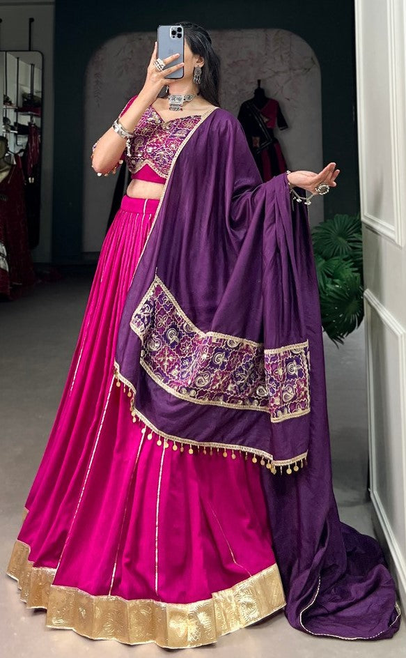 Lovely Pink Color Chanderi Fabric Party Wear Lehenga