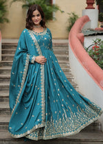 Angelic Teal Color Chinon Fabric Sharara Suit