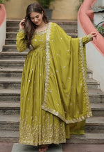 Angelic Green Color Chinon Fabric Sharara Suit