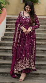 Angelic Wine Color Chinon Fabric Sharara Suit