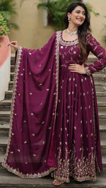 Angelic Wine Color Chinon Fabric Sharara Suit