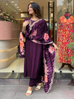 Angelic Wine Color Viscose Fabric Designer Suit