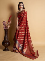 Elegant Maroon Color Silk Fabric Casual Saree