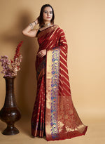 Elegant Maroon Color Silk Fabric Casual Saree