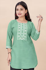 Striking Green Color Rayon Fabric Casual Kurti