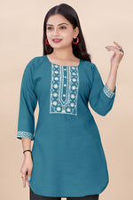 Striking Teal Color Rayon Fabric Casual Kurti