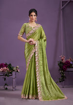 Ideal Green Color Satin Fabric Partywear Saree