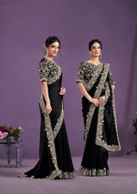 Ideal Black Color Satin Fabric Partywear Saree