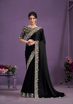 Ideal Black Color Satin Fabric Partywear Saree