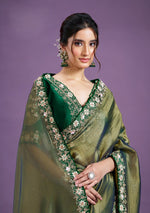 Ideal Green Color Tissue Fabric Partywear Saree