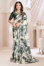 Beauteous Cream Color Organza Fabric Casual Saree