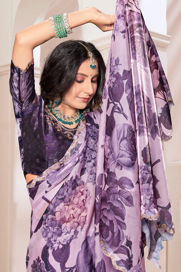 Beauteous Purple Color Organza Fabric Casual Saree