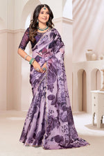 Beauteous Purple Color Organza Fabric Casual Saree